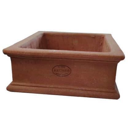 Impruneta Terracotta, Blumenkasten, quadratisch, flach, schlicht, Vierecktopf, Terracottatopf