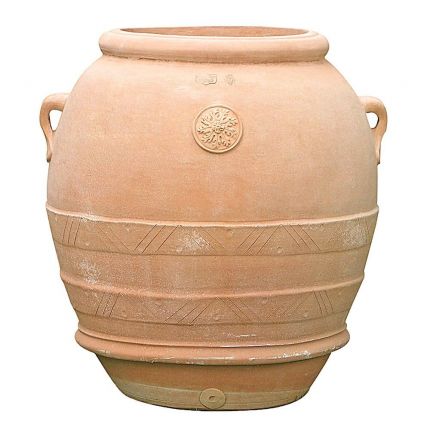 Impruneta Terracotta, Orcio, Krug, kleine Griffe, Dekorband, Rosette