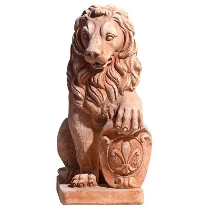 Impruneta Terracotta, Leoncino con Giglio, kleiner Löwe mit Lilien-Schild, Tierfigur, Gartendekoration