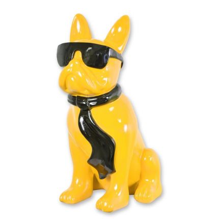 Bulldogge mit Sonnenbrille und Krawatte - gelb-schwarz - Höhe 59,6 cm - Polyresin