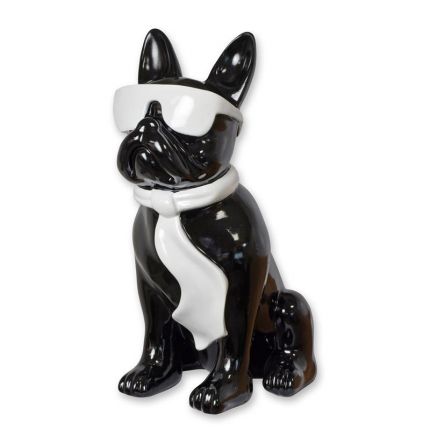 Bulldogge mit Sonnenbrille und Krawatte - schwarz-weiß - Höhe 59,6 cm - Polyresin
