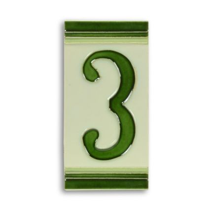Porzellanfliese Ziffer 3, Hausnummer, A PORCELAIN TILE NUMBER 3