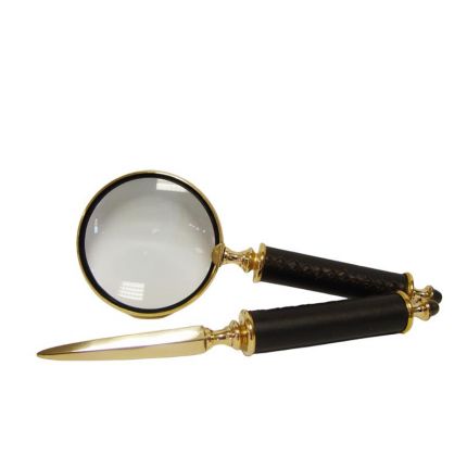 Lupe und Brieföffner - L. 26,5 cm - 2er-Set - Elegantes Design in gold und schwarz