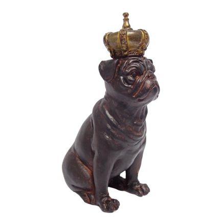 Kunststeinfigur Bulldogge mit Krone - Höhe 22 cm