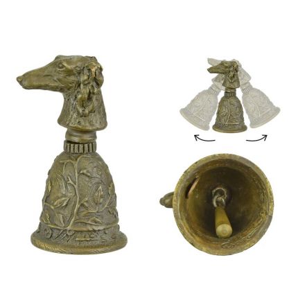 Figürliche Bronze-Tischglocke Hundekopf, A BRONZE TABLE BELL WITH A BORZOI'S HEAD GRIP