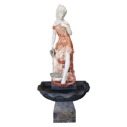 Marmorfigur, Marmorbrunnen, antike Frau, farbig, MIXED MARBLE LADY FOUNTAIN