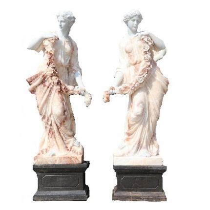 2er-Set Marmorstatuen Damen, Ladys, Frauen, schwarzer Marmorsockel, MIXED MARBLE LADIES ON BLACK MARBLE BASE
