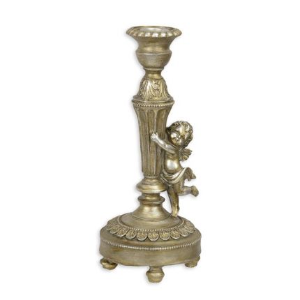 Kerzenhalter mit Engelfigur aus Polyresin, A RESIN CANDLE-STICK MOUNTED WITH A PUTTO