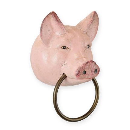 Gusseisen-Handtuchhalter mit Schweinekopf, A CAST IRON PIG HEAD TOWEL HOLDER