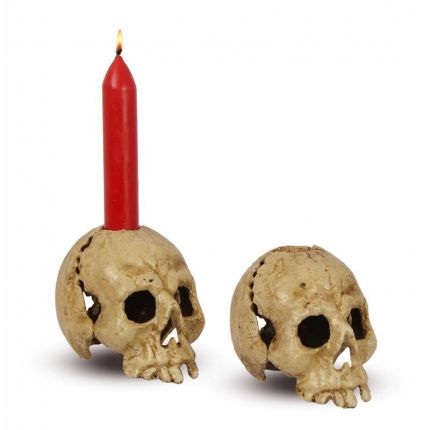 Gusseisen-Kerzenhalter Schädel, A CAST IRON SKULL CANDLE HOLDER, OLD WHITE (1 Stück)