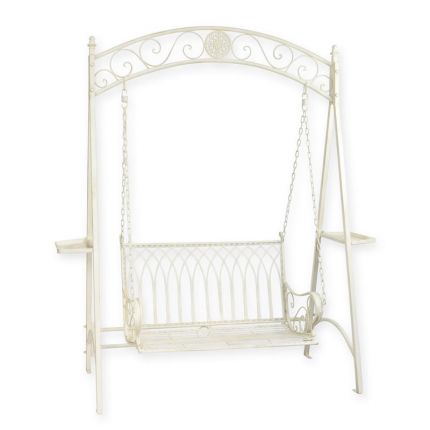 Zweisitzer-Gartenschaukel, Eisen, A TWO-SEAT WHITE IRON SWINGBENCH