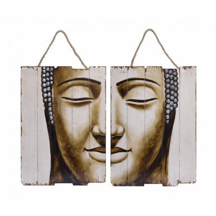 2er-Set Drucke auf Holz - Buddha-Portrait - Höhe 70 cm