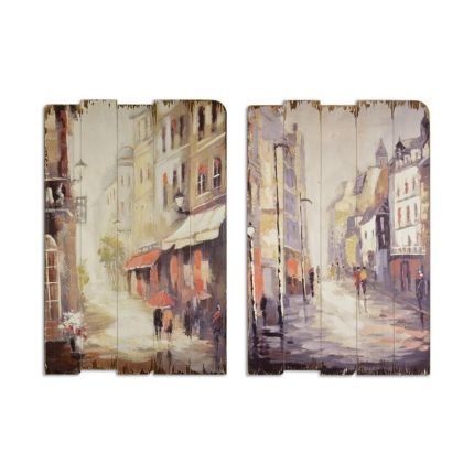 2er-Set Drucke auf Holz - Stadtbild - Höhe 75 cm