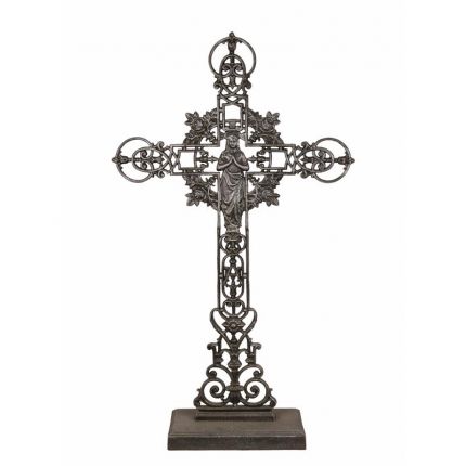 Standkreuz Maria mit Rosen - Gusseisen - Höhe 88,1 cm