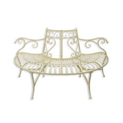 Halbrunde Baumbank aus Eisen, A DEMI ROUND IRON WHITE TREE BENCH