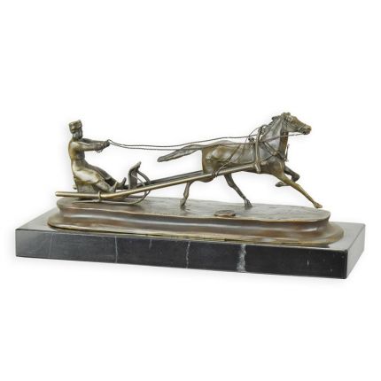 Bronzefigur Pferdeschlitten - L. 25 cm - Marmorsockel