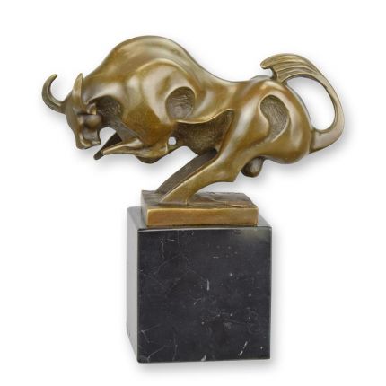 Moderne Bronzefigur Stier - H. 19 cm - L. 18,2 cm - Vierecksockel