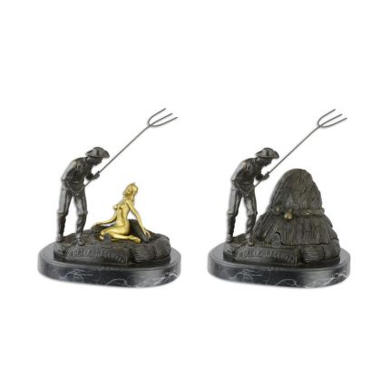 Bronzefigur "Schöne Ernte" - H. 20,8 cm - Aufklappfigur mit versteckter, nackter Frau