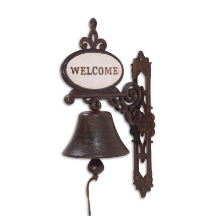 Paar Wandglocken mit Aufschrift Welcome,  PAIR OF CAST IRON WELCOME BELLS