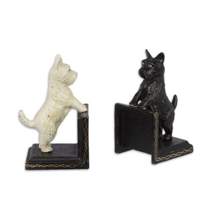 2er-Set Gusseisen-Buchstützen mit Hundefiguren, A PAIR OF CAST IRON MALTESE BOOKENDS