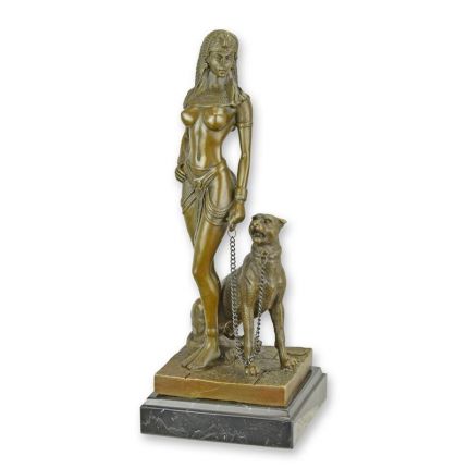 Bronzefigur Kleopatra mit Panther - H. 25,5 cm - Dekofigur