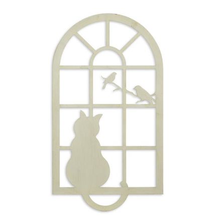 Weiße Wanddekoration Katze im Fenster aus Eisen, AN IRON CAT IN WINDOW WALL DECOR - WHITE