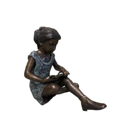 Bronze Figur, Mädchen mit Buch, zweifarbig, Figur, Bronzefigur, Skulptur