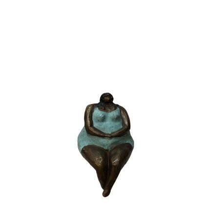 Bronze Figur, sitzende Frau mit Kleid, Rubensfigur, zweifarbig, Skulptur, Statue