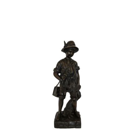 Bronze Figur, Junge Hut und Tasche, Brunnenfigur, Skulptur, Figur