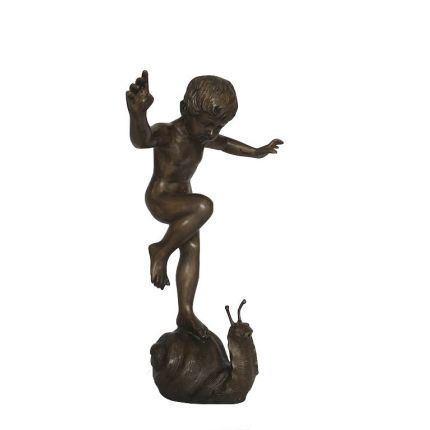 Bronzefigur, Junge auf Schnecke, Figur  aus Bronze