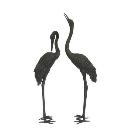 Bronze Figur, 2er-Set Reiher, dunkel, Brunnenfigur, Vogel, Tierfigur, Figur, Bronzefigur, Graureiher