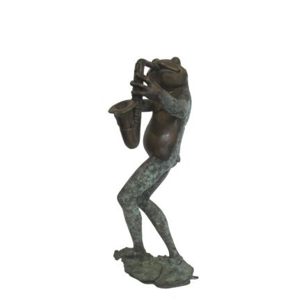Bronze Figur, Frosch mit Saxophon, Tierfigur, Musikant