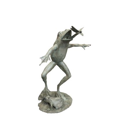 Bronze Figur, Frosch mit Libelle, Wasserspeier, Brunnenfigur, Kröte, Tierfigur, Figur, Bronzefigur