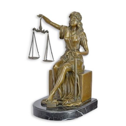 Bronzefigur sitzende Justitia als Buchstütze - H. 25 cm - Bürodekoration