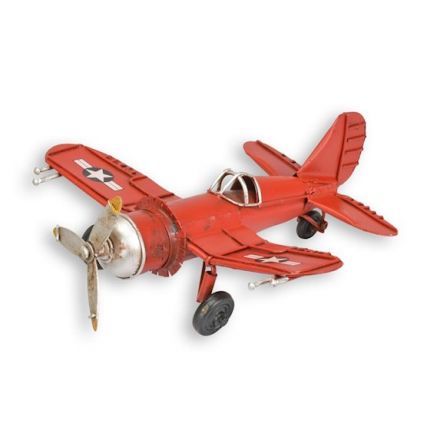Blechminiatur Spitfire Kampfflugzeug - Länge 16,2 cm - rot