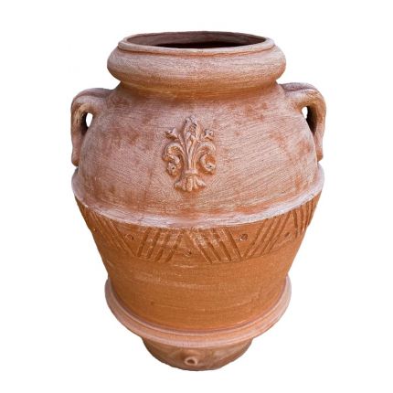 Galestro Terracotta, Orcio Giglio, Krug, Amphore, Henkel, rund, Verzierung, Lilie, Streifen