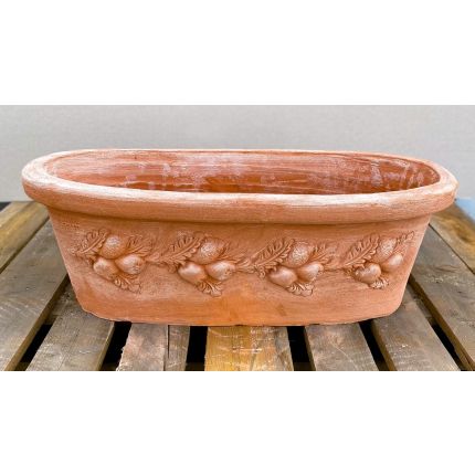Galestro Terracotta, Ovale Frutti, Blumentopf, Blumenkasten, oval, Frucht-Blätter-Girlande
