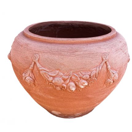 Galestro Terracotta, Fioriera Festone, Blumentopf, Vase, rund, bauchig, Girlande
