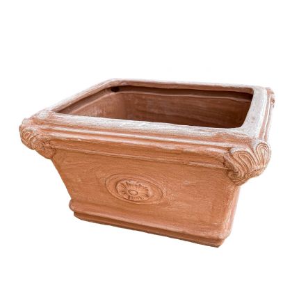 Galestro Terracotta, Vasca Impero, Becken, Pflanztopf, quadratisch, verziert, Rosetten