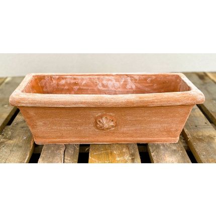 Galestro Terracotta, Cassetta Margherita, Blumenkasten, rechteckig, schlicht, Blumenrosette