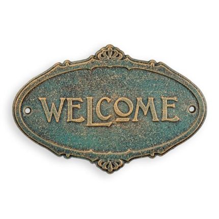 Gusseisenschild "Welcome", grünfarben, A CAST IRON "WELCOME" SIGN COLOR GREEN - GOLD