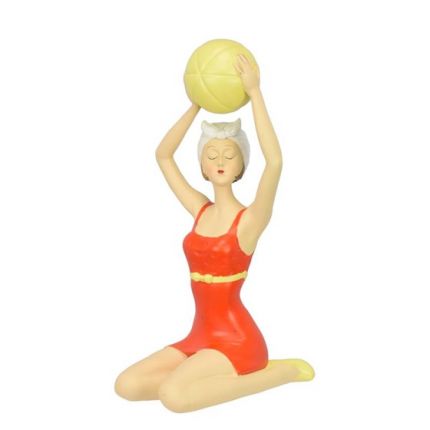 Frauenfigur in rotem Badeanzug - Retro-Stil - H. 23,2 cm - Polyresin