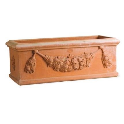 Impruneta Terracotta,Fioriera Rettangolare Festonata , Blumenkasten, Balkonkasten