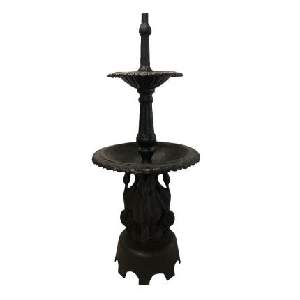 Gusseisen Brunnen, zwei Etagenbrunnen mit Schwänen, schwarz, freistehender Brunnen