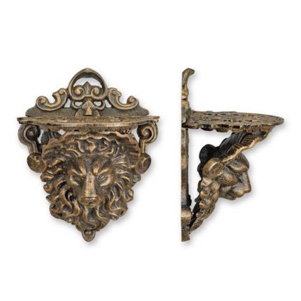Gusseisen Wandkonsole mit Löwenkopf - Höhe 26,8 cm - bronzefarben