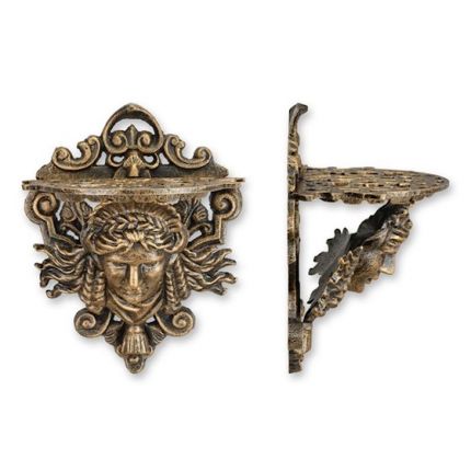 Gusseisen-Wandkonsole für Blumentöpfe oder Figuren - Höhe 27 cm - bronzefarben