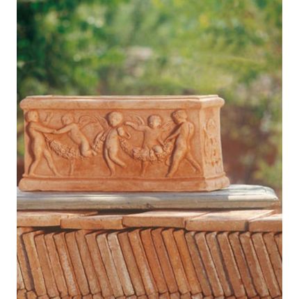Impruneta Terracotta, Cassetta con putti, Blumenkasten, rechteckig, länglich, verziert, Puttendekor, Rechtecktopf, Terracottatopf