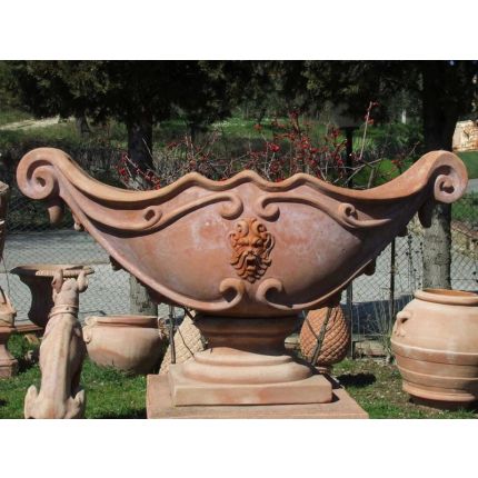 Impruneta Terracotta, Vaso a gondola con manici a volute e maschera, Blumentopf, Pokal