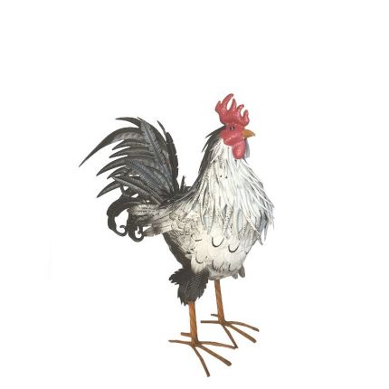 Eisenfigur, weißer Hahn, Tierfigur, Gartendekoration