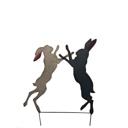 Eisenfigur, boxende Hasen, Steckfigur, Tierfigur, Gartendekoration